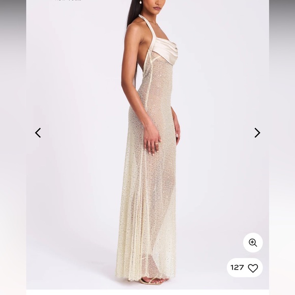 Zahya Lime Halter Backless Beaded Mesh Gown - Picture 6 of 7